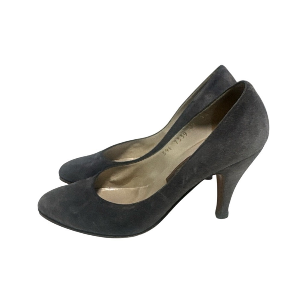 Bally Suede Heels Pumps Women EU 39.5 Gray Classic Pointed Toe Made in Italy